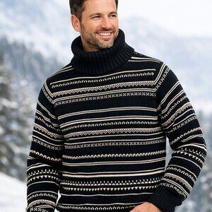 Chaps Fair Isle Black Mountain Cotton Turtleneck Sweater Size L - NWT